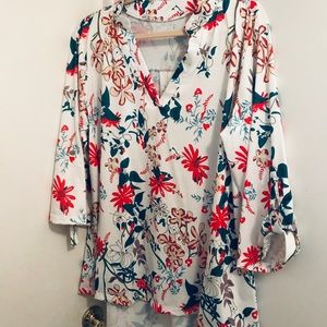 Plus Size Floral 3/4 Tab Sleeve Top 2X - NWOT
